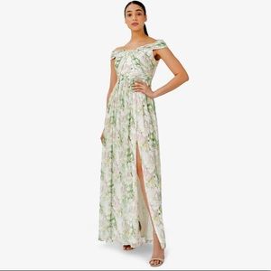 Adrianna Papell Floral-Print Off-The-Shoulder Gown